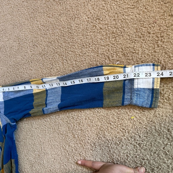 American Eagle Outfitters Blue and Yellow Plaid Button Down Flannel Size 8 - Picture 10 of 10